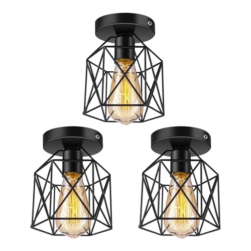 3 Unidades Lámpara de techo colgante de estilo industrial,Iluminación Colgante,interior de casas(Sin bombilla) | Lámpara colgante de estilo industrial retro nórdico con jaula metálica
