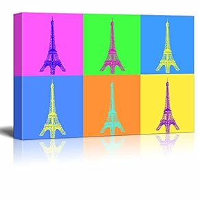 Canvas Wall Art - Multi-Color Pop Art with Eiffel Tower - Giclee Print Gallery Wrap Modern Home Art Ready to Hang - 12" x 18"
