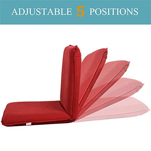 Sundale Outdoor Indoor Oversized Adjustable Soft-Brushed Polyester Cord Five-Position Multiangle Floor Chair, 21.65(L) x 22.44(W) x 21.65(H) Inch, Red - Thumbnail 2