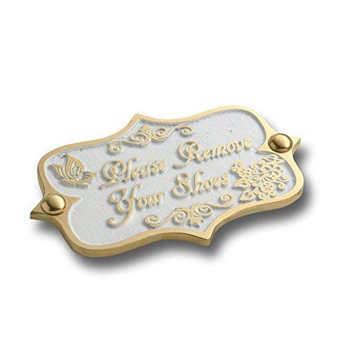 Please Remove Your Shoes Brass Door Sign. Vintage Shabby Chic Style Home Décor Wall Plaque Handmade By The Metal Foundry UK.