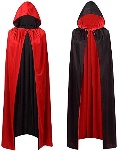 YJZQ Halloween Vampire Cloak for Adults Full Length Hooded Cape Black Red Hooded Reversible Cape Knight Witches Wizards Vampires Royalty Queen Prince Magician Princess Cosplay Fancy Dress Costume