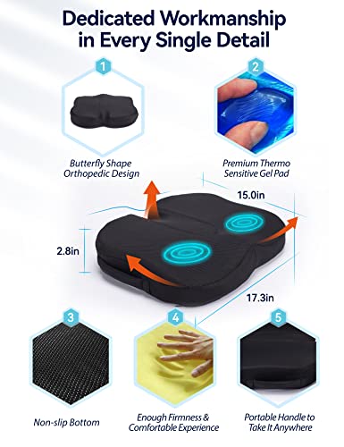 Travel Ease Memory Foam Coccyx Orthopedic Gel Seat Cushion, Seat Cushion for Lower Back Pain and Sciatica Tailbone Pain Relief – Fit for Office Chair, Car Seat, Wheelchair (Black)