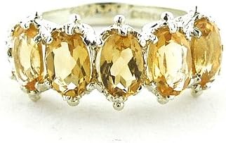 LetsBuyGoldSterling Silver Ladies 5 Stone Citrine Ring - Finger Sizes L to Z Available
