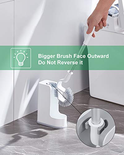 AYOTEE Toilet Bowl Brush and Holder, Toilet Brush Antislip Grip Handle，Silicone Bristles,Toilet Scrubber for Bathroom ，Toilet (White)