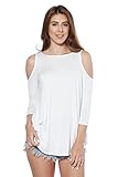 A+D Womens Soft Jersey 3/4 Sleeves Crewneck Top w/ Cold Shoulders (S-XL)