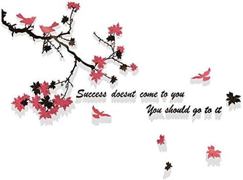 Acrylic Wall Stickers, 3D Crystal Wall Decals- Maple tree Branches With Birds and The Quote "Success doesn't come to you you go to it" (Small)