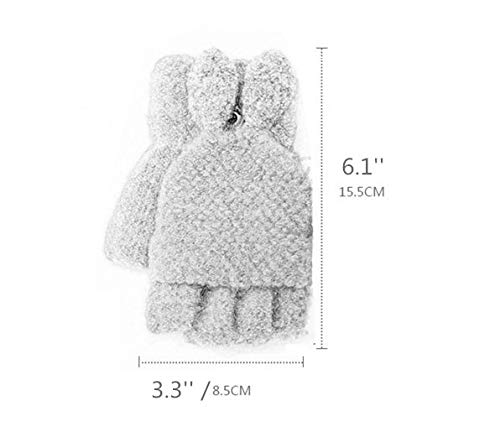 Unisex Kids Glove,Wool Knitted Convertible Flip Top Gloves Mittens with Mitten Cover Winter Warm Half Finger (Grey)