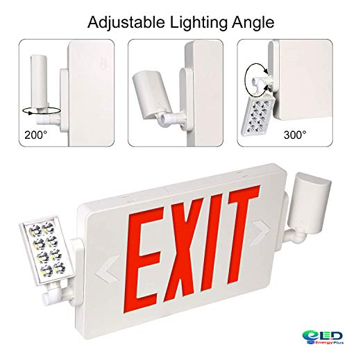 Ultra Slim Red Exit Sign, 120-277V Double Face LED Combo Emergency Light with Adjustable Two Head and Backup Battery Commercial Grade, Fire Resistant UL Certified, 5 Years Warranty- 2 Pack