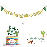 Finseng Taco Bout A Baby Gold Glitter Banner Sign Garland for Mexican Fiesta Themed Baby Shower Decorations