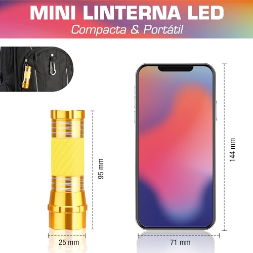 EverBrite 4 x Mini LED Flashlight with Bright Handle, Multi Colours, 12 x Batteries Included, Children's Flashlight in Yellow, Blue, Red, Green, Good Gift for Boys