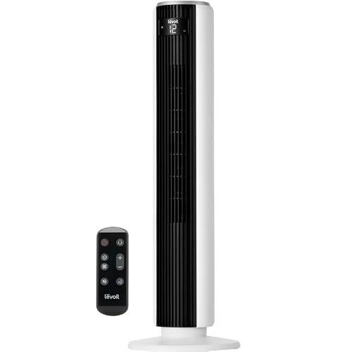Levoit 25dB Tower Fan for Bedroom, 26ft/s Velocity Standing Fan, 90° Oscillating Cooling Fans for Home, 12 Speeds, LED Display, 4 Modes, 12H Timer, Bladeless, Remote Control, 36 inch