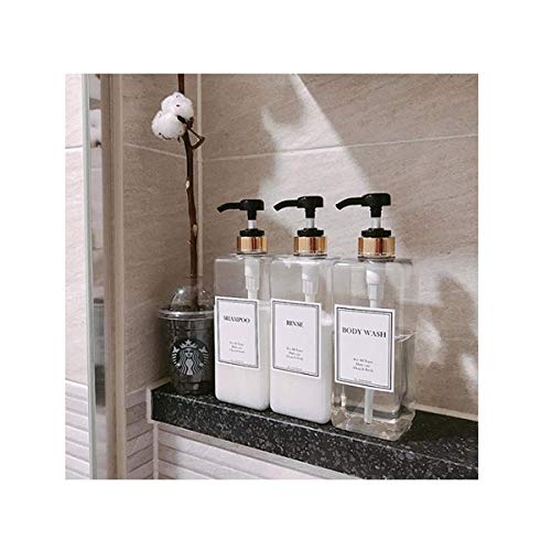 HARRA HOME Modern Gold Design Pump Bottle Set 27 oz Refillable Shampoo and Conditioner Dispenser Empty Shower Plastic Bottles with Pump for Bathroom Lotion Body wash, Pack of 3 (Clear & Black)