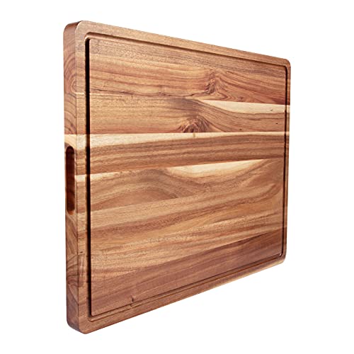 Garvee 61 x 45 cm Grande Tábua de Corte, Tábua de Madeira Acácia Utilizável Dos Dois Lados, Espessura de 3,8 cm, para Corte de Carnes, Legumes e Frutas, Marrom