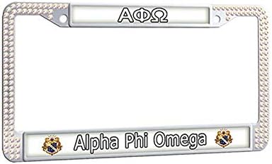 Alpha Phi Omega License Plate Frame Fraternity License Plate Cover, Colorful Diamond Auto Car Tag Polish Mirror License Tag Holder