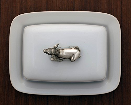 Vagabond House Stoneware Pewter Metal Mabel the Cow Butter Cream Cheese Dish, 8" Long x 6" Wide - Thumbnail 2