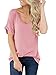 Womens V Neck T Shirts Plain Sexy Short Sleeve Loose Fit Cotton with Pockets