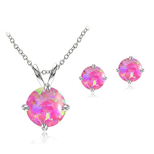 Jewelry Sets for Women, Necklace and Earring Sets for Women, Birthstone Jewelry, Genuine or Synthetic Gemstone, Round Solitaire, Pendant Necklace, Stud Earrings, Sterling Silver Jewelry or Gold Flash