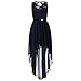 Oops Outlet Women's Asymmetric Dip Hem Lace Chiffon Belted Midi Dress