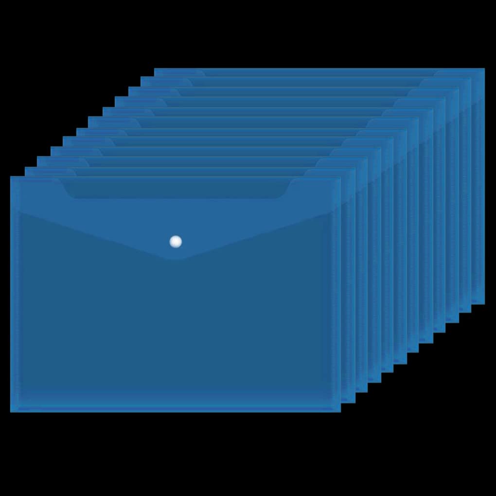 Plastic Wallets Folder - 12 Pack A4 Clear Document Folders Plastic Popper Wallet with Button Closure (Blue)