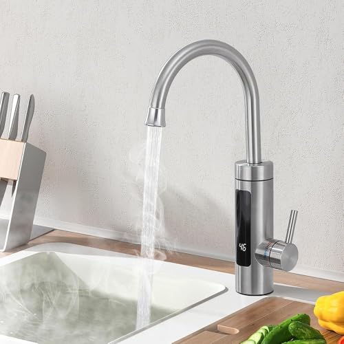 HOMELODY Electric Tap with Instantaneous Water Heater 230 V Kitchen LED Electric Kitchen Tap Stainless Steel 360° Swivel Hot Water Boiler Kitchen Tap Camping Tap