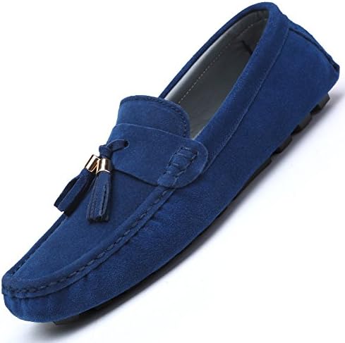 Mens Penny Loafers Suede Driving Moccasins For Men With Soft Sole Flats Casual Dress Boat Brown Shoes（14,Blue）