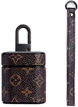 Airpods Case with Hand Strap Lanyard Keychain Clip, Original Designer Cute Leather Airpod Case Accessories Kits Compatible with Apple Airpods 1/2 Wireless Charging Case