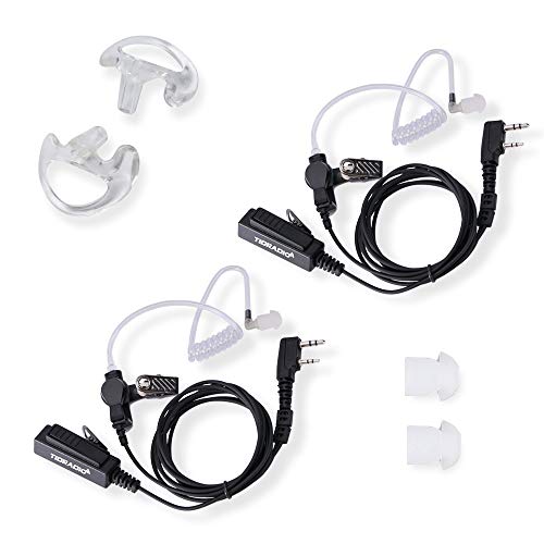TIDRADIO Walkie Talkie Earpiece 2 Pin Walkie Talkie Headset 2 Way Radio Acoustic Tube Earpiece Walkie Talkie Earpiece with Big Mic PTT Compatible for Kenwood Radio Baofeng UV-5R Retevis H-777 2pack