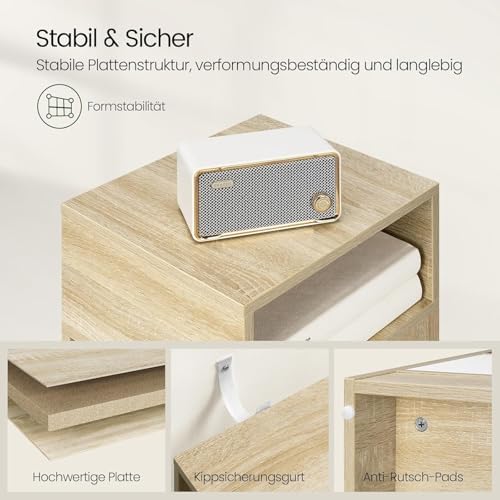 Nachttisch 2er Set schmal Hell Eiche m. Schublade B25