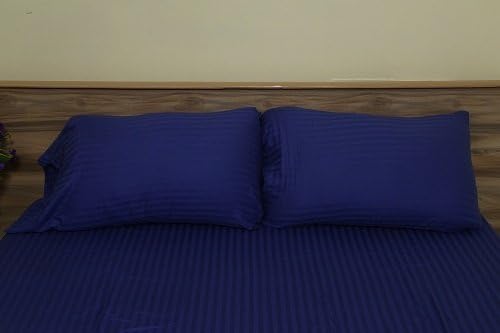 Linen Park 400-Thread-Count Egyptian Cotton Short Queen Sheet Set (+24 Inch) Pocket Drop Egyptian Blue Stripe