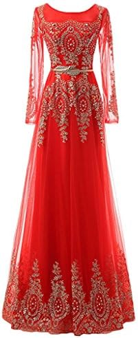 Audrey Bride Chic Evening Gowns for Woman 2016 Formal Prom Dresses-26W-Red Sleeves