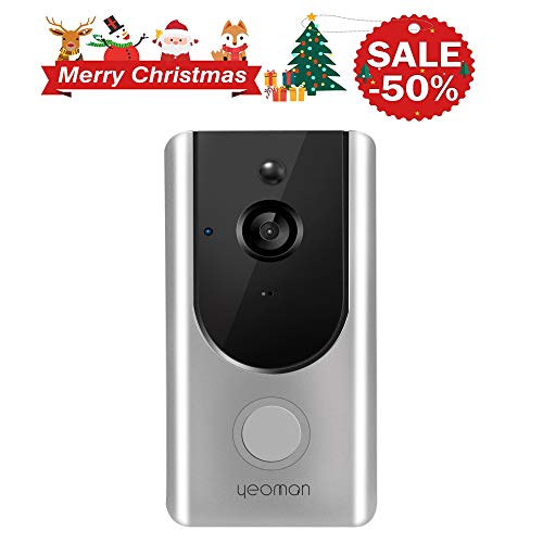 Yeoman Video Doorbell 960P HD WiFi Camera with Free Cloud Services 180Â° Wide Angle Lens Two-Way Audio Motion Detection Night Vision Function Built-in 8GB Card Two Batteries and Indoor Chime