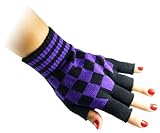 JTC Belt Unisex Half Finger Stretchy Fingerless Gloves One Size Fits Most Black & Purple Checkered