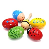 Set of 6-5PCS Adorable Wooden Egg Maracas Colorful Music Percussion Baby Children Kids Toy Egg Shakers(Assorted color) & 1 PCS Mini Wooden Ball Musical Instruments Maracas(Random color)