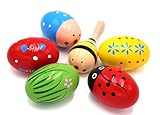 Set of 6-5PCS Adorable Wooden Egg Maracas Colorful Music Percussion Baby Children Kids Toy Egg Shakers(Assorted color) & 1 PCS Mini Wooden Ball Musical Instruments Maracas(Random color)