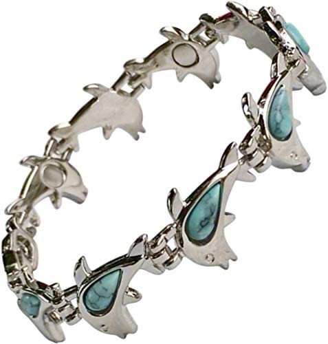Helena Rose Womens Magnetic Bracelet - Blue Turquoise Gemstone Dolphin Jewellery - Fits Wrist up to 18cm Adjustable - Plus Jewellery Gift Box