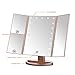EMOCCI Lighted Makeup Mirror Tri-Fold Vanity Cosmetic Mirrors with 21 led Lights 3X 2X 1 Magnification USB Charging 180 Degree Free Rotating for Dressing Bedroom Countertop Tabletop(Gold)