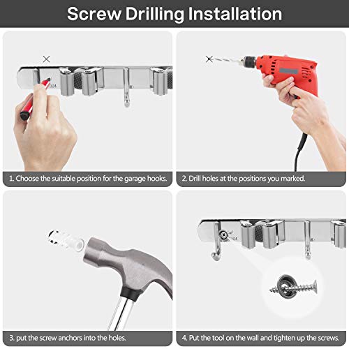 Lemecima Broom Organizer Wall Mount Garage Storage Heavy Duty Tools Hook Mop Brush Holder Cupboard Tidy Garden Tool Organizer Rake and Shovel Handle (Gray)