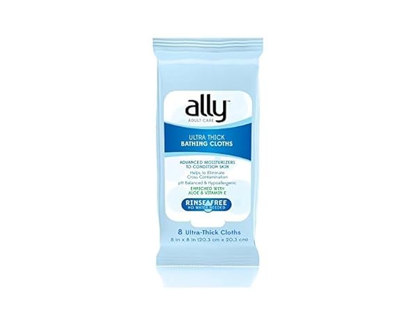 ALLY RINSE-FREE ULTRA-THICK ADULT BATHING CLOTHS HYPOALLERGENIC 8CT