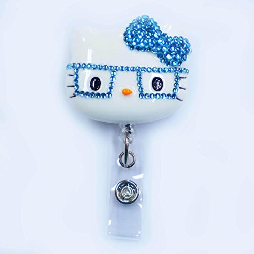 LOVEKITTY - 3D Cutie Lake Blue Nerd Kitty Inspired Rhinestone Badge Reel/Name Badges/ID Badge Holder
