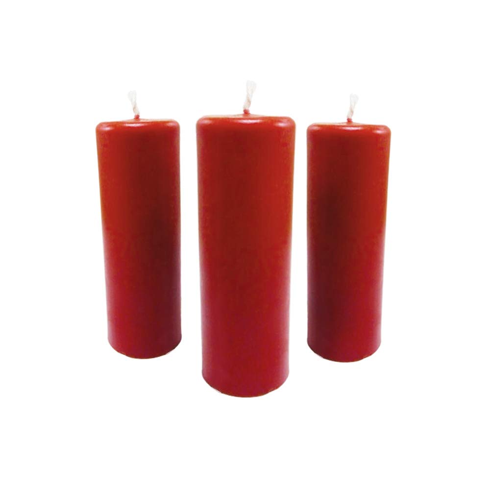 3X Pillar Candles Rustic Height 95mm Ø 34mm Dripping Candles Beeswax red 36367