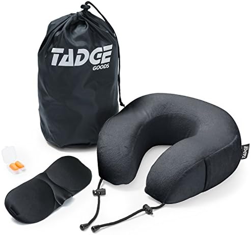 Neck Travel Airplane Pillow & Accessories – 100% Pure Memory Foam – Sleeping Eye Mask, Ear Plugs, Travel Bag Included – 10 Colors To Choose From