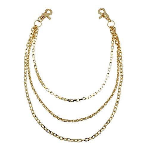 Uniqsum Simple Slim Triple wallet chain Swivel Trigger snap Lightweight Biker Punk Key chain (Gold)
