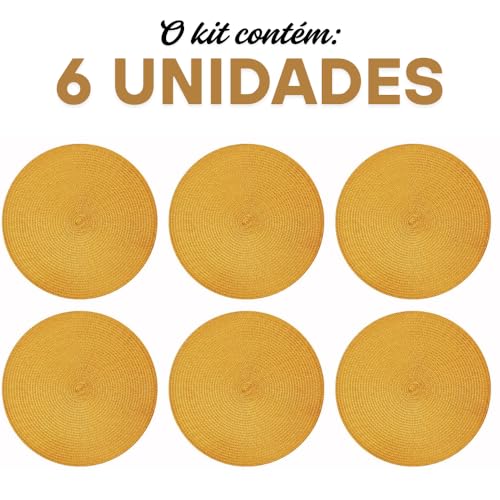 Kit 6 Peças Jogo Americano Redondo - Sousplat Redondo para Mesa Posta - Jogo Americano Elegante para Jantar, Almoço e Café - UpShop (Dourado)