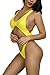 Viottiset Women's Plunge Neck Solid High Cut Out One Piece Swimsuit M Yellow