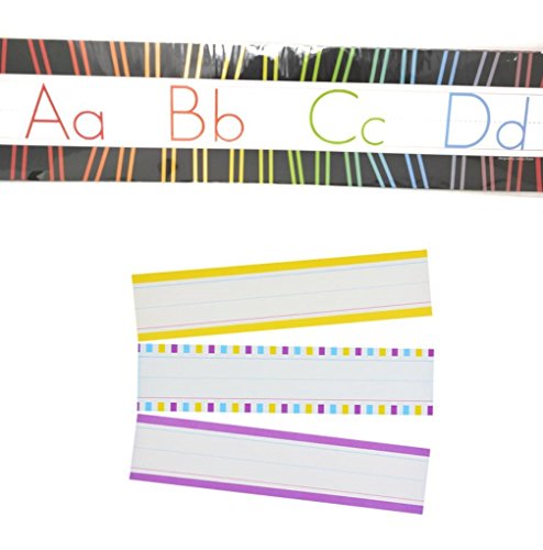 Teaching Tree Manuscript Alphabet Bulletin Back to School Board Set Creative Strips School Office Scholastic Teacher Bulletin Trim Wall Border Decal Classroom Decoration Rainbow Strips Stripes