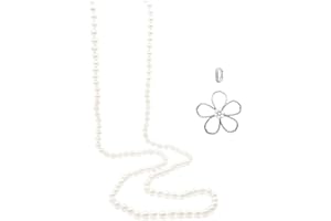 JSEA 32/48/60 Inches 8mm Glass Pearls Strand Layered Necklace Knoting Beaded Long Necklace White Beige Pink for Women
