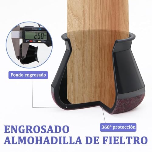 Ansible 16 Piezas Protectores para Patas de sillas, Silicona Antideslizantes para Muebles，Protección el Suelos Duros，Almohadilla de Fieltro，Protección Integral, Negro Pequeño(Ajuste 14-20mm)