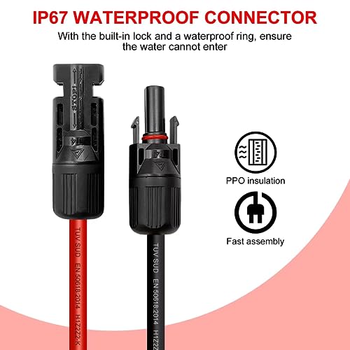 Solar Cable 4 mm²/6 mm², Solar Cable Extension 1/2/3/5/8/10/13/15 m, Solar Cable Extension Cable (Red/Black) (4 mm²5 m)