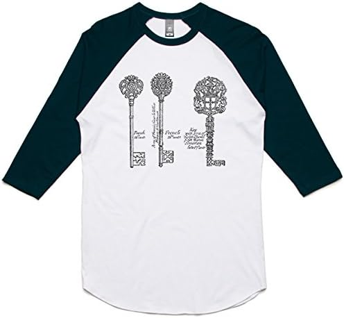 theIndie Fancy Ornate Iron Key (Black) 3/4-Sleeve Raglan Baseball T-Shirt, White / Navy, XS