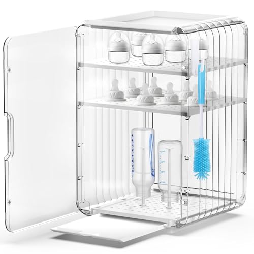GOGOBAO Baby Bottle Organizer,Clear Baby Bottle Storage Organizer for Countertop and Cabinet,with Drying Rack and Hook,Space-Saving,Multifunctional Station Organizers Accessories